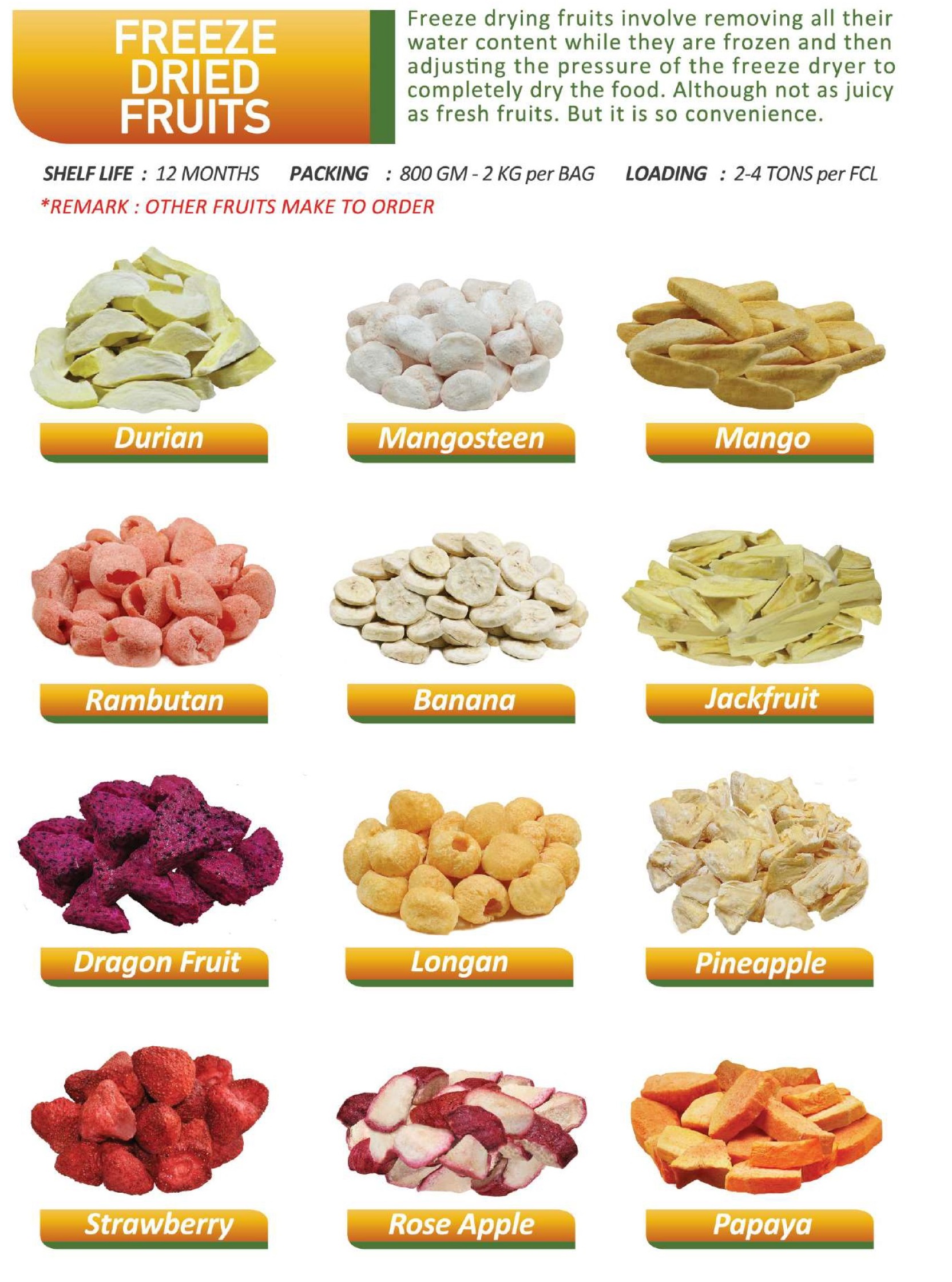 Freeze Dried Fruits 3 Seasons Fruit Industry Co Ltd Ingredients 