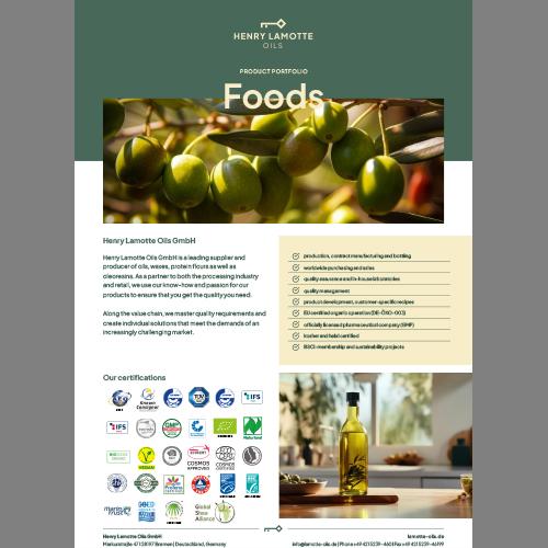 Oils, flour, Proteins, Fats, Waxes, Oleoresins - Product Porftolio Foods